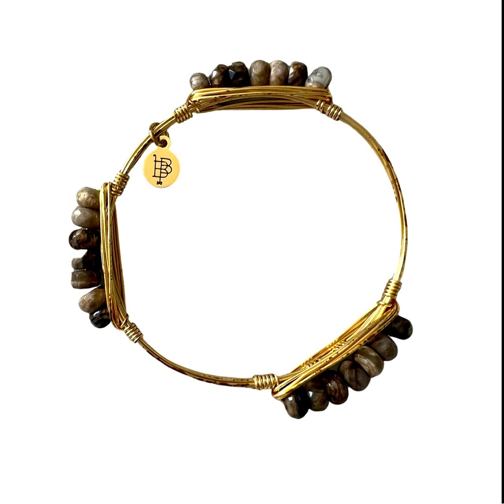 Tan and grey stone bangle bracelet